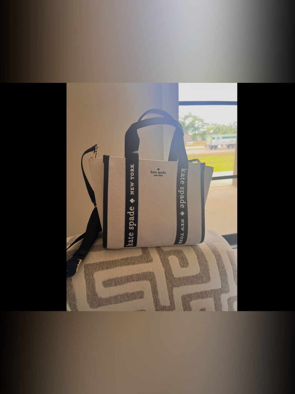kate spade Black & White Canvas Messenger Tote